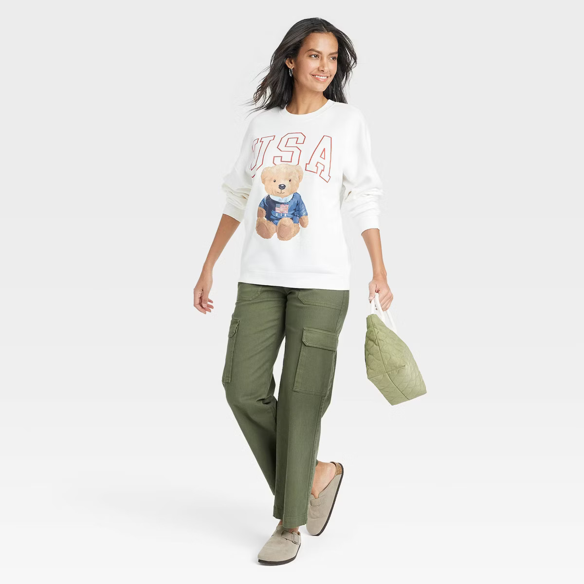 Women's USA Bear Graphic Sweatshirt - White | Target