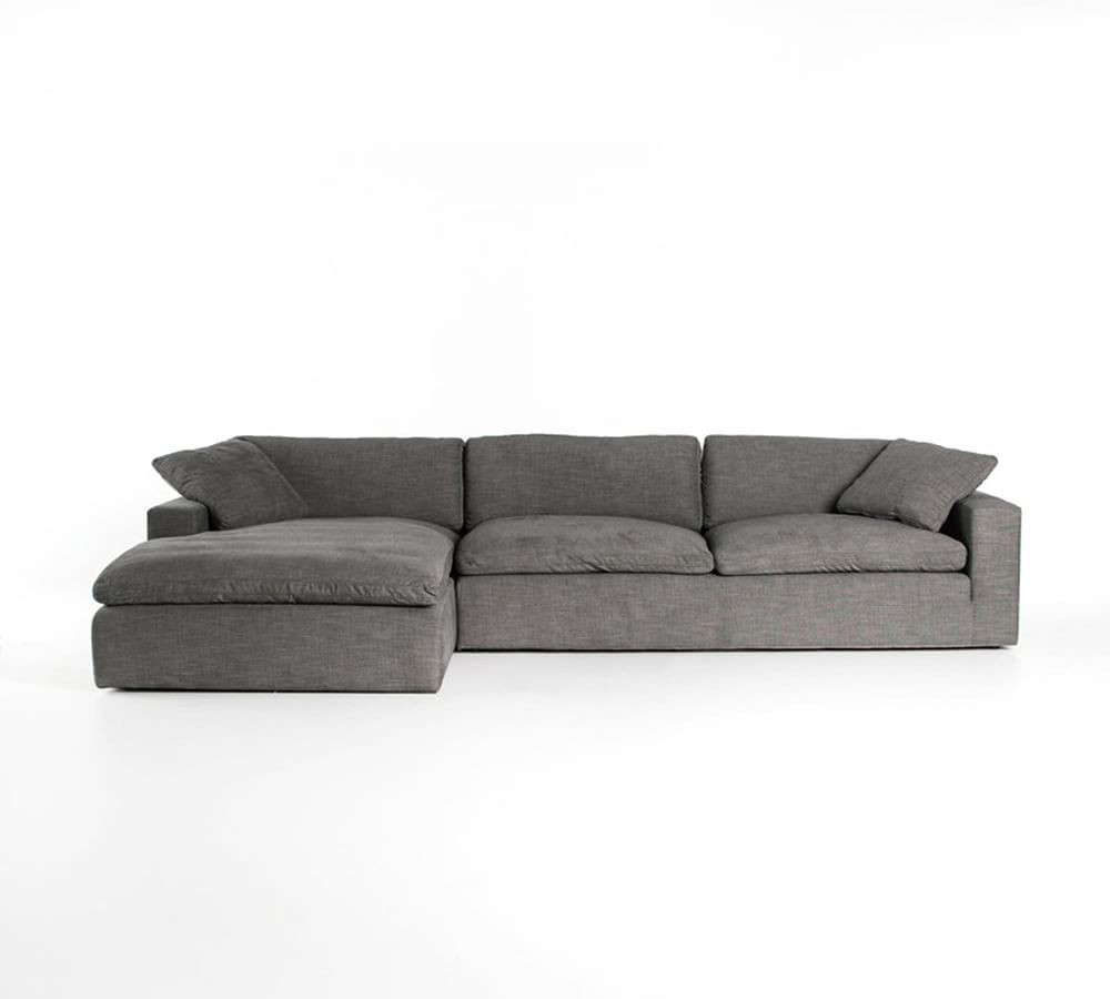 Milo Upholstered Right Arm Sofa with Chaise Sectional, Down Blend Wrapped Cushions, Park Weave Iv... | Pottery Barn (US)