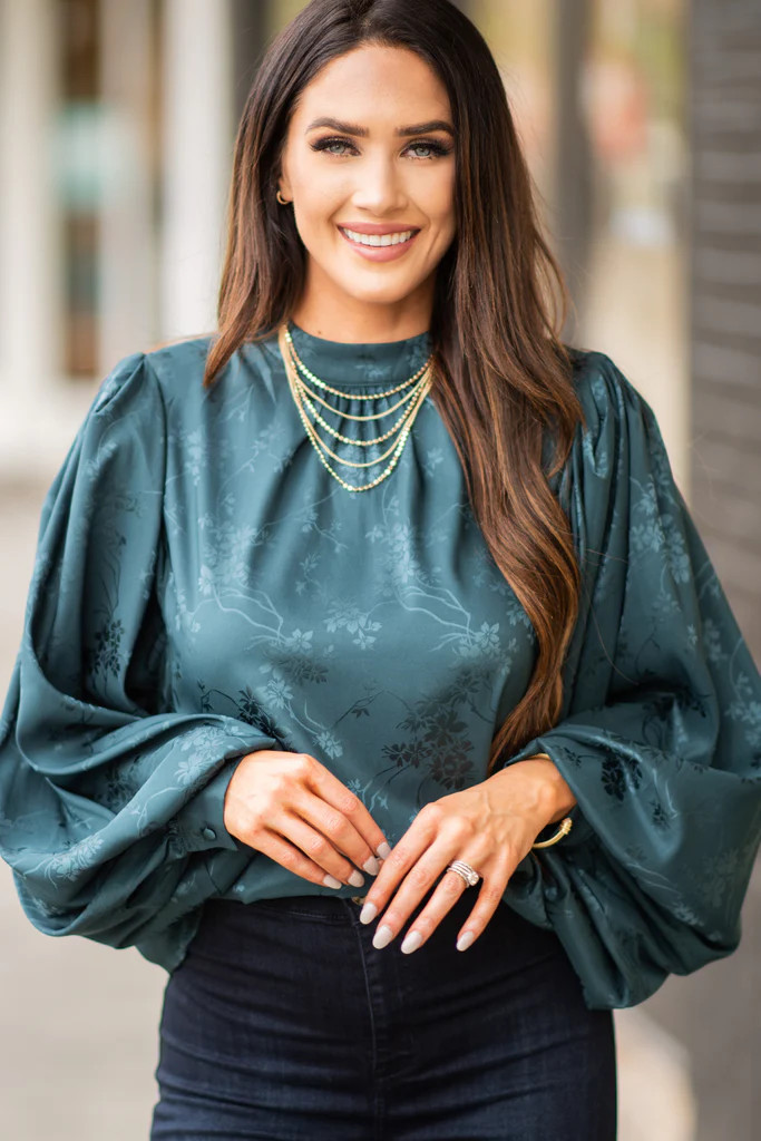 Positive Aspirations Hunter Green Satin Blouse | The Mint Julep Boutique