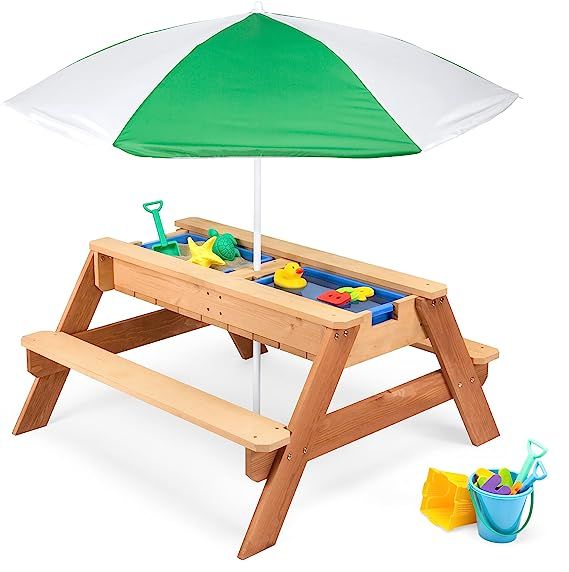 Best Choice Products Kids 3-in-1 Sand & Water Activity Table, Wood Outdoor Convertible Picnic Tab... | Amazon (US)