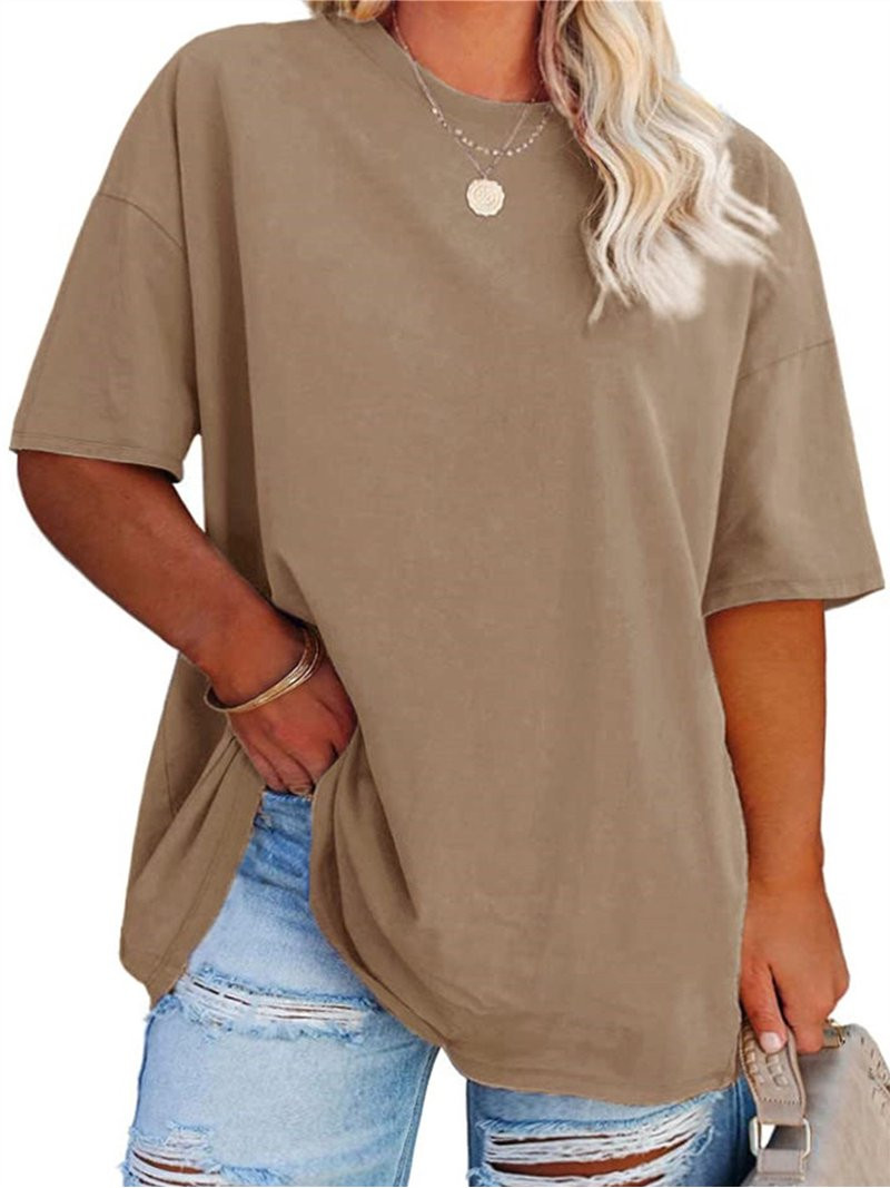Summer Plus Size Women Solid Color Casual T-shirt Short Sleeve Crew Neck Tops | Walmart (US)