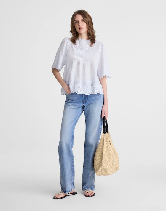 Embroidered Pintuck High-Neck Top | Madewell