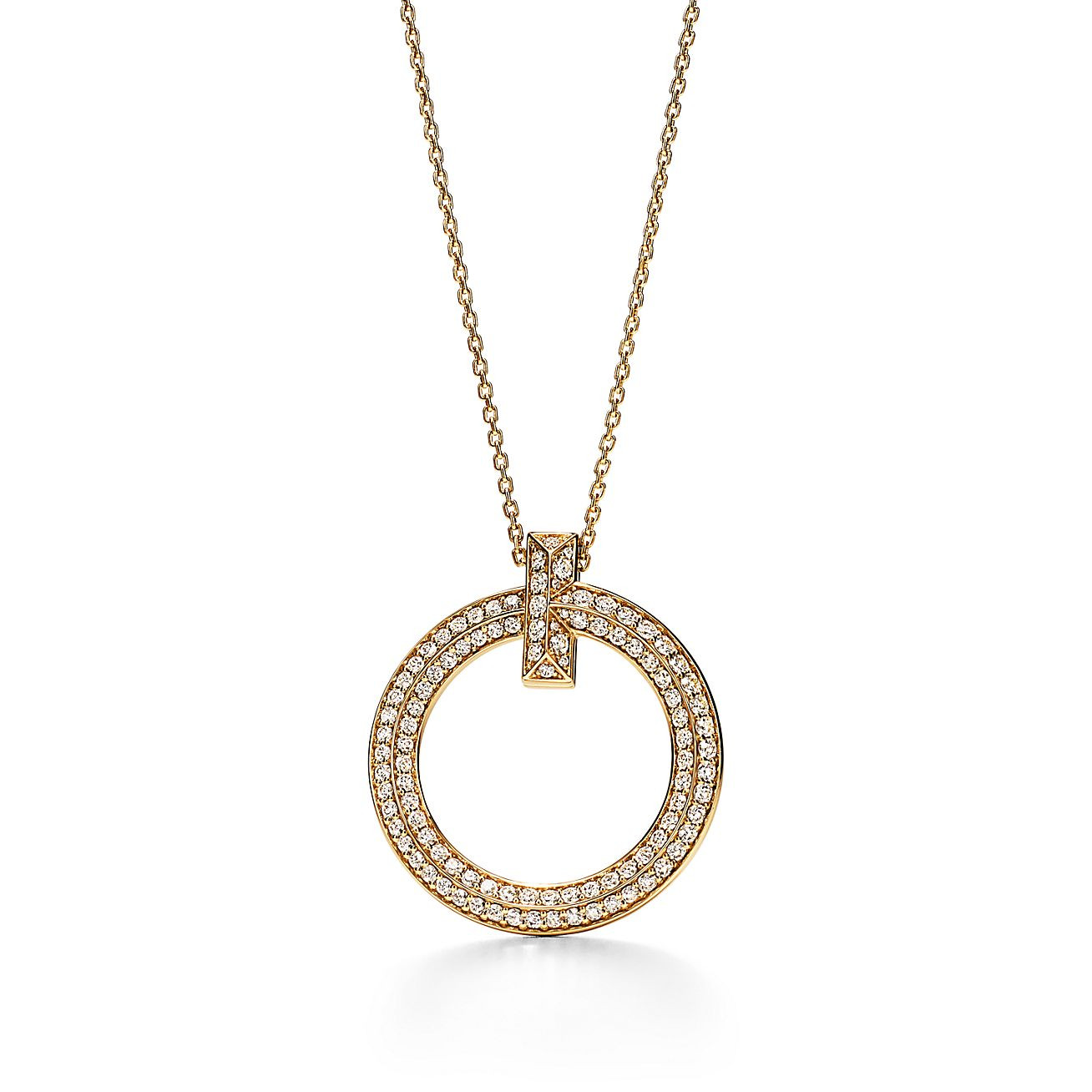 Tiffany T T1 Circle Pendant in 18k Yellow Gold with Diamonds, Large | Tiffany & Co. | Tiffany & Co. (UK)