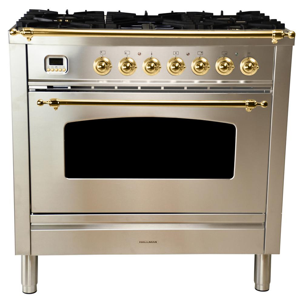 Hallman 36 in. 3.55 cu. ft. Single Oven Dual Fuel Italian Range True Convection, 5 Burners, Griddle, | The Home Depot