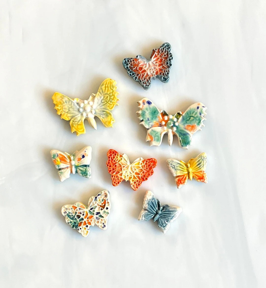 Ceramic Butterfly Tiles, 8pcs, Variety Sizes and Styles, Blends of Blue, Green Yellow, Orange, Wh... | Etsy (US)