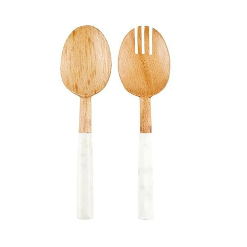 Santa Barbara Design Studio Face to Face Collection Serving Utensils Marble Handled Wood Salad Servers, Set of 2, Marble & Wood | Amazon (US)