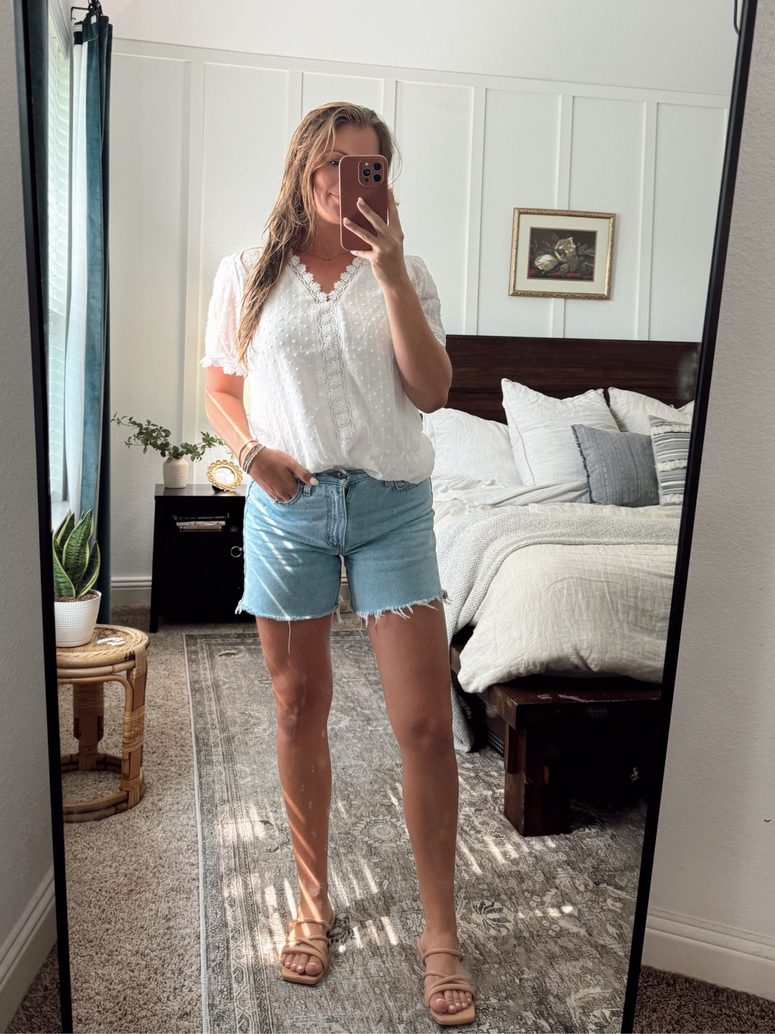 Love a feminine blouse 🥹  shorts are George jeans that I cut! 

#LTKStyleTip #LTKSummerSales #LTKSeasonal