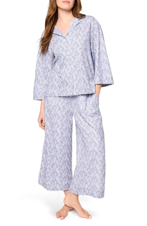 Petite Plume Olivia Wide Leg Pima Cotton Pajamas in Blue at Nordstrom, Size X-Large | Nordstrom