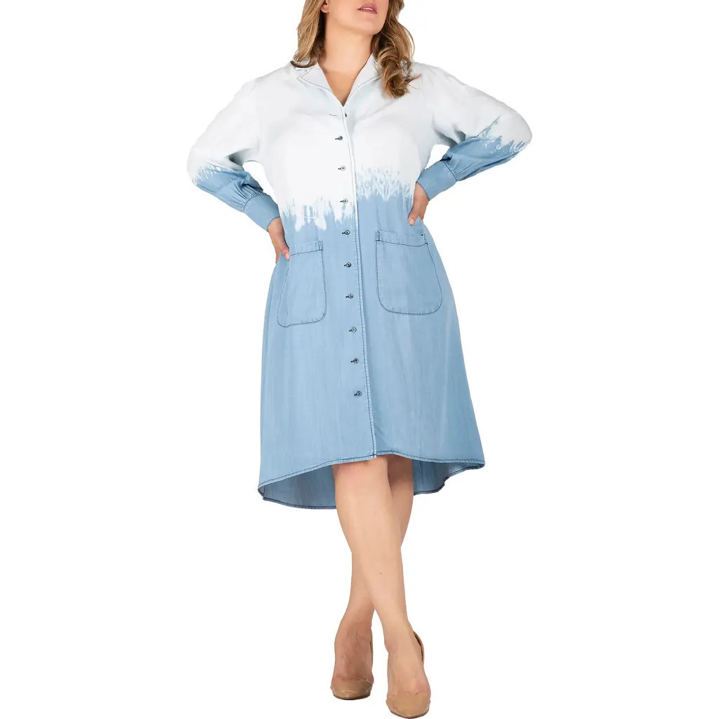 Standards & Practices Dip Dye Long Sleeve Shirtdress in Blue Dip Dye at Nordstrom, Size 14W | Nordstrom