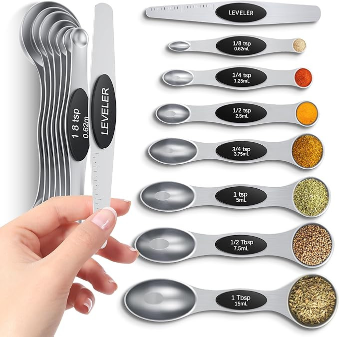 Magnetic Measuring Spoons Set with Strong N45 Magnets, Heavy Duty Stainless Steel Metal, Fits in ... | Amazon (US)