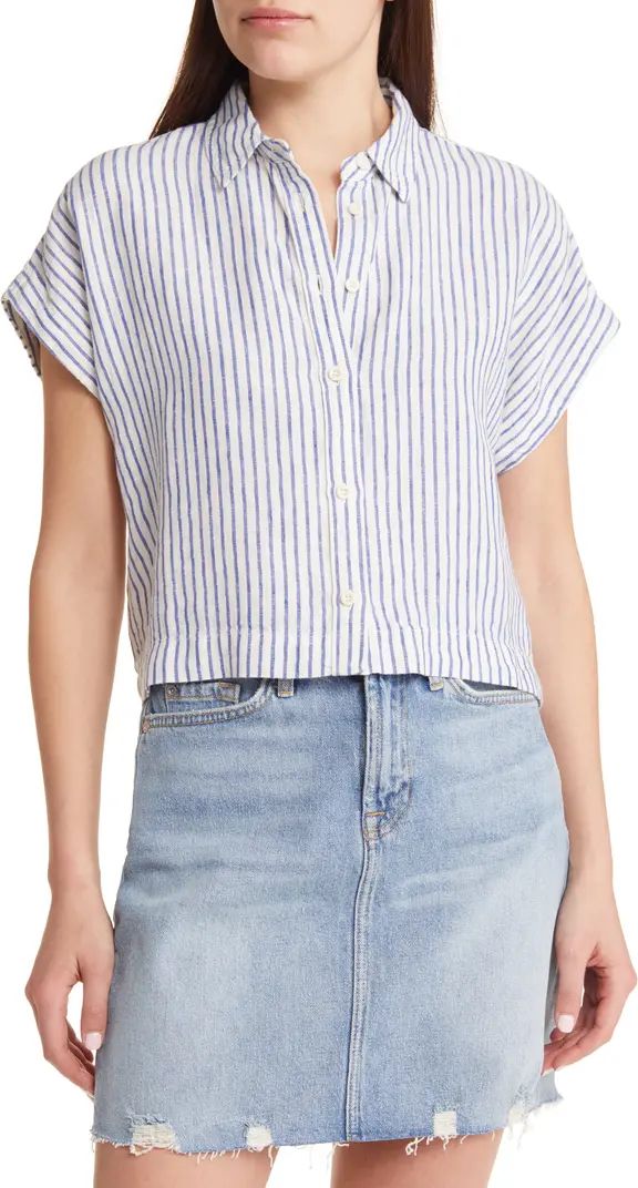 Stripe Dolman Crop Button-Up Linen Shirt | Nordstrom