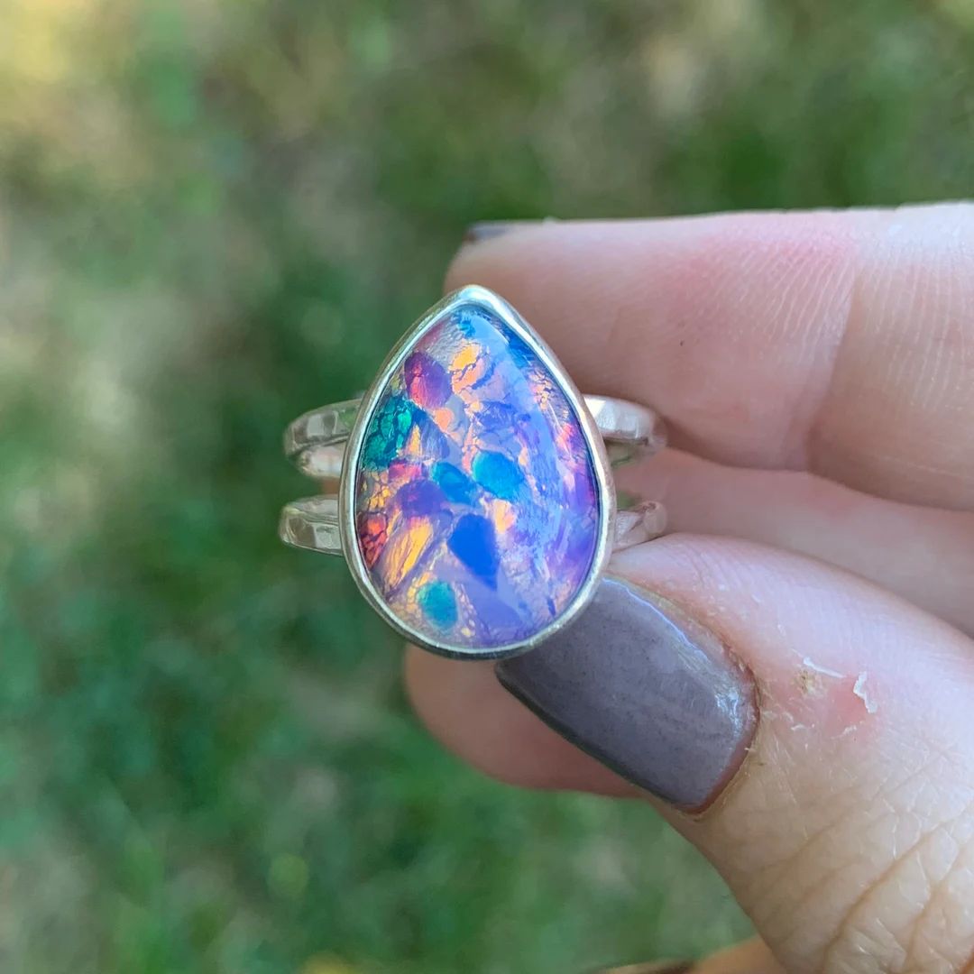 Glass Opal Ring - Fire Opal Ring - Vintage Glass Fire Opal - Vintage Ring - Sterling Silver - Oct... | Etsy (US)