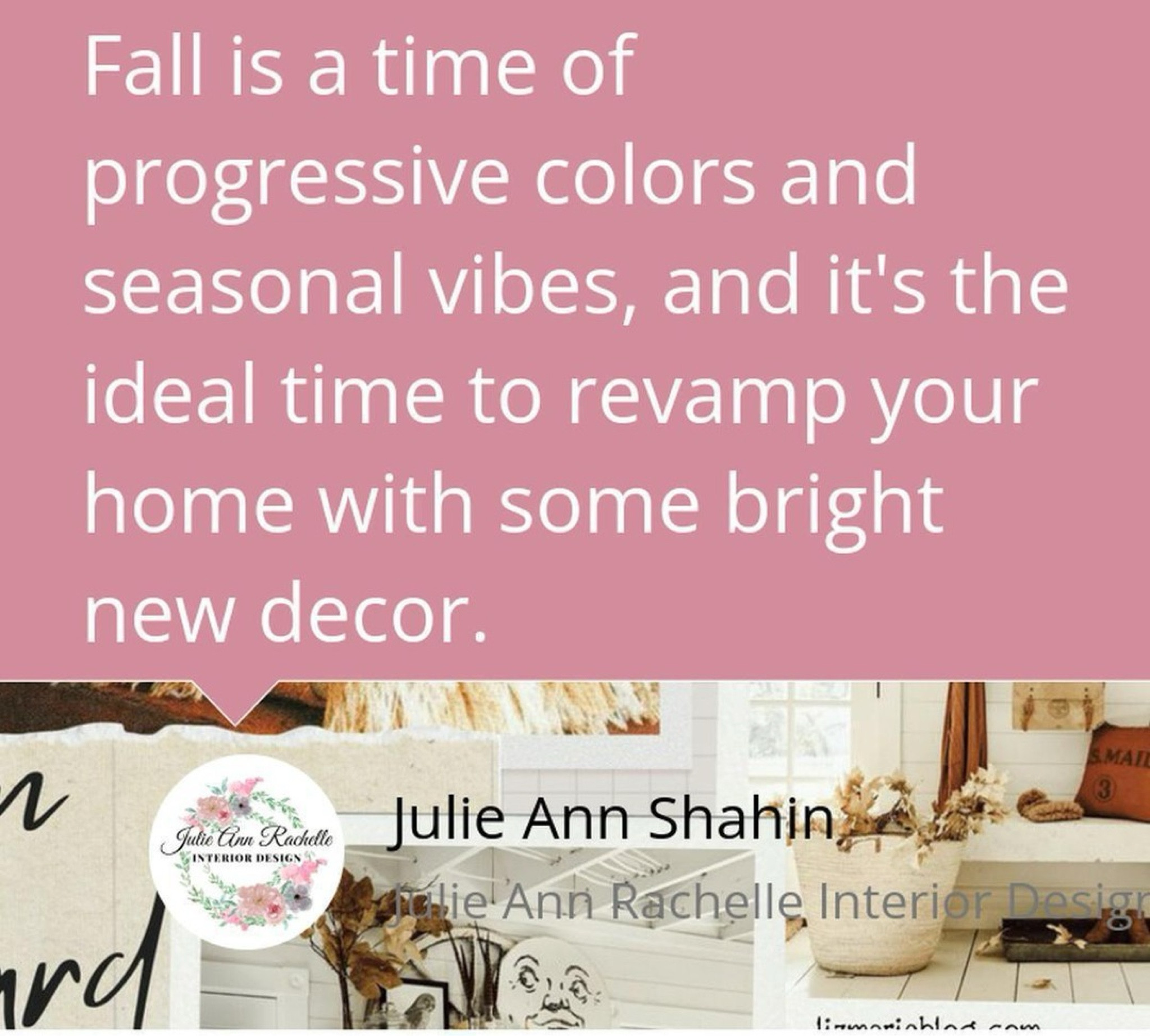 Fall 2024 is all about embracing the season with warmth, style, and a touch of personal flair. These trends not only help create a cozy, inviting atmosphere but also allow you to express your unique style. Whether you're drawn to earthy color palettes, layered textures, or statement lighting, there’s something for everyone this autumn. Don’t be afraid to experiment with these trends—mix and match, add your personal touch, and make your home the perfect reflection of the season.

As you begin to update your home for fall, I’d love to hear your ideas and see how you’ve incorporated these trends into your spaces. Share your photos or reach out if you need professional advice on creating your perfect autumnal home.

Read more 👉 https://bit.ly/fbautumnmoodboard

#MoodBoard #FallDecor #julieannrachellerochesternyinteriordesign