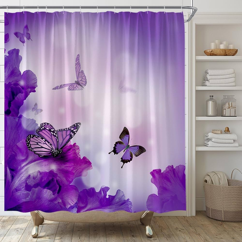 YSATNSFT Butterfly Shower Curtain Purple Flower Butterflies Wings Fantasy Dream Girls Spring Plan... | Amazon (CA)
