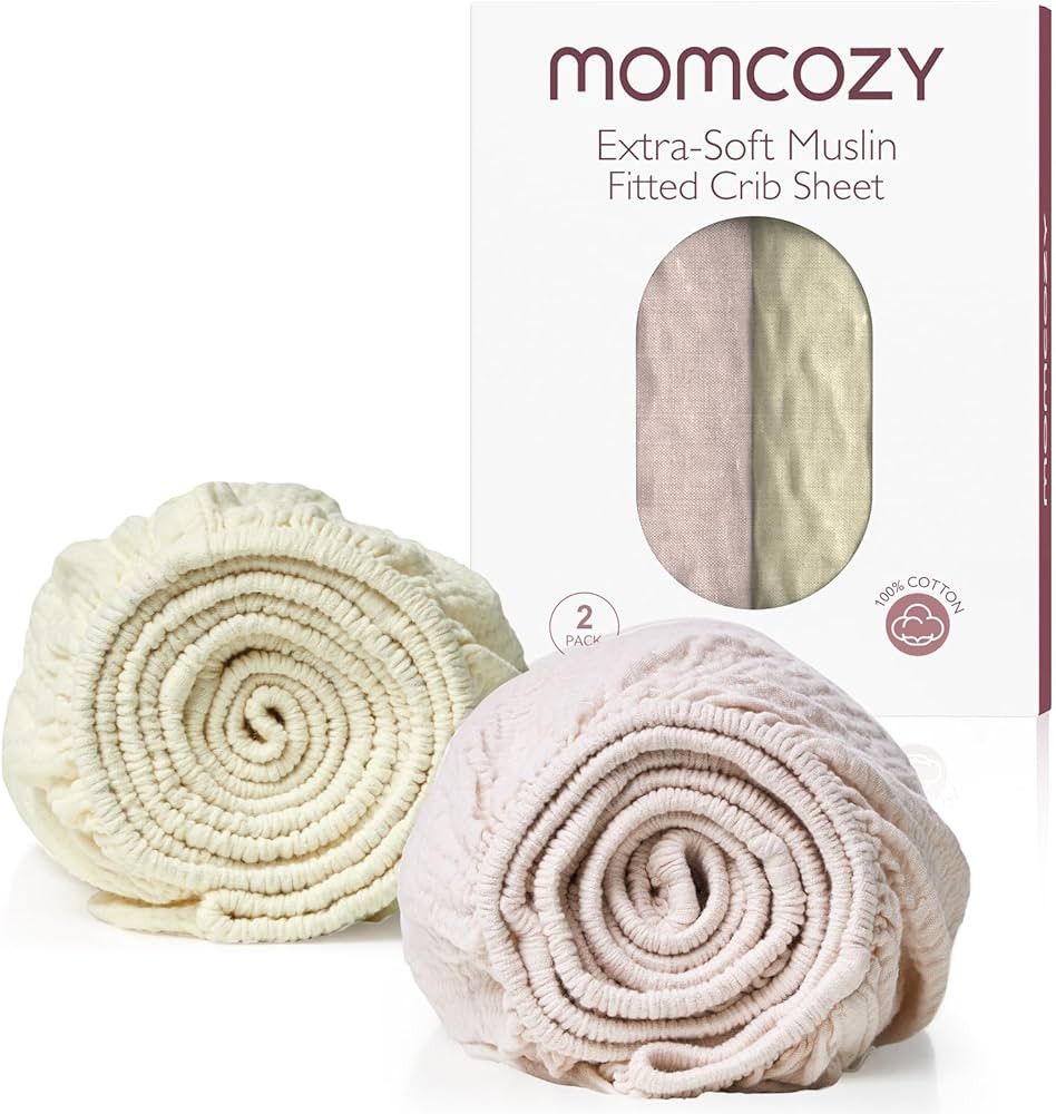 Momcozy Muslin Fitted Mini Crib Sheets, 38"x26", 2 Pack Soft Breathable Natural Cotton Baby Mattr... | Amazon (US)