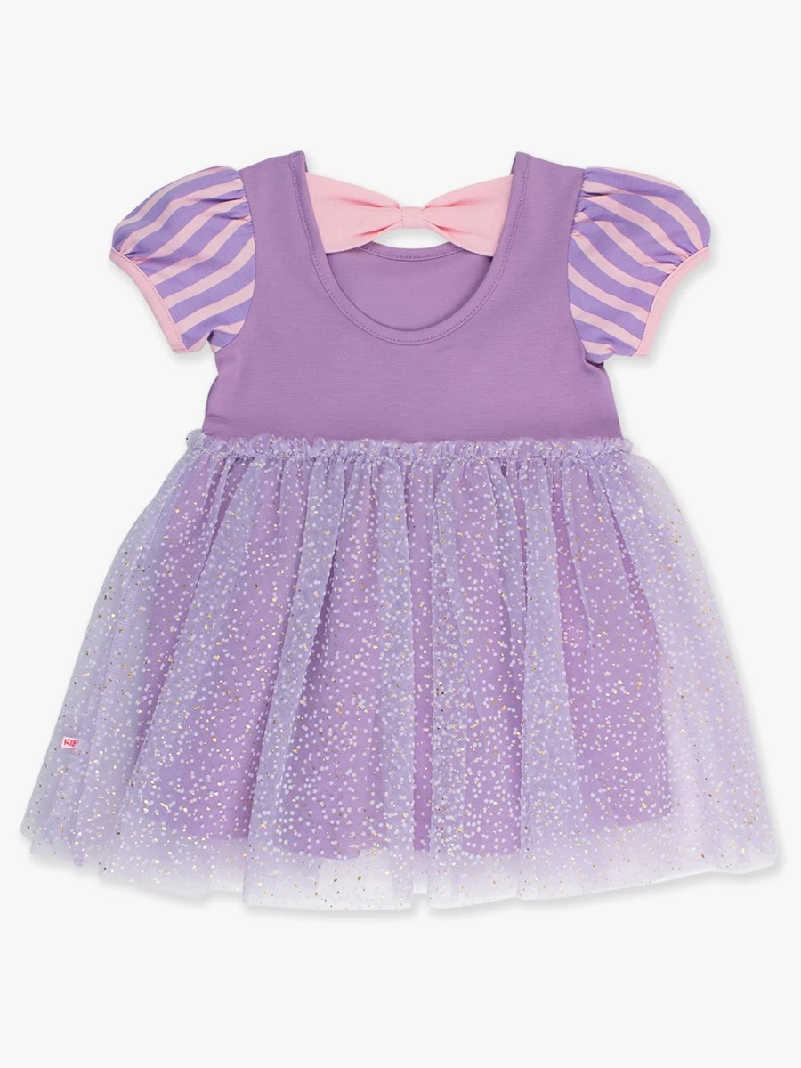 Short Sleeve Princess Bow Twirl Dress | RuffleButts / RuggedButts