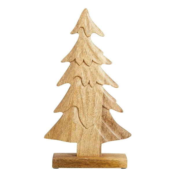 Holiday Time Large Carved Mango Wood Christmas Tree Table Top Decoration, 15" | Walmart (US)