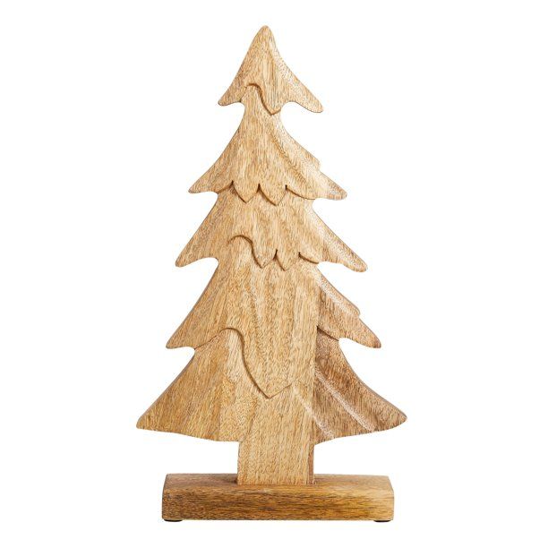 Holiday Time Large Carved Mango Wood Christmas Tree Table Top Decoration, 15" - Walmart.com | Walmart (US)