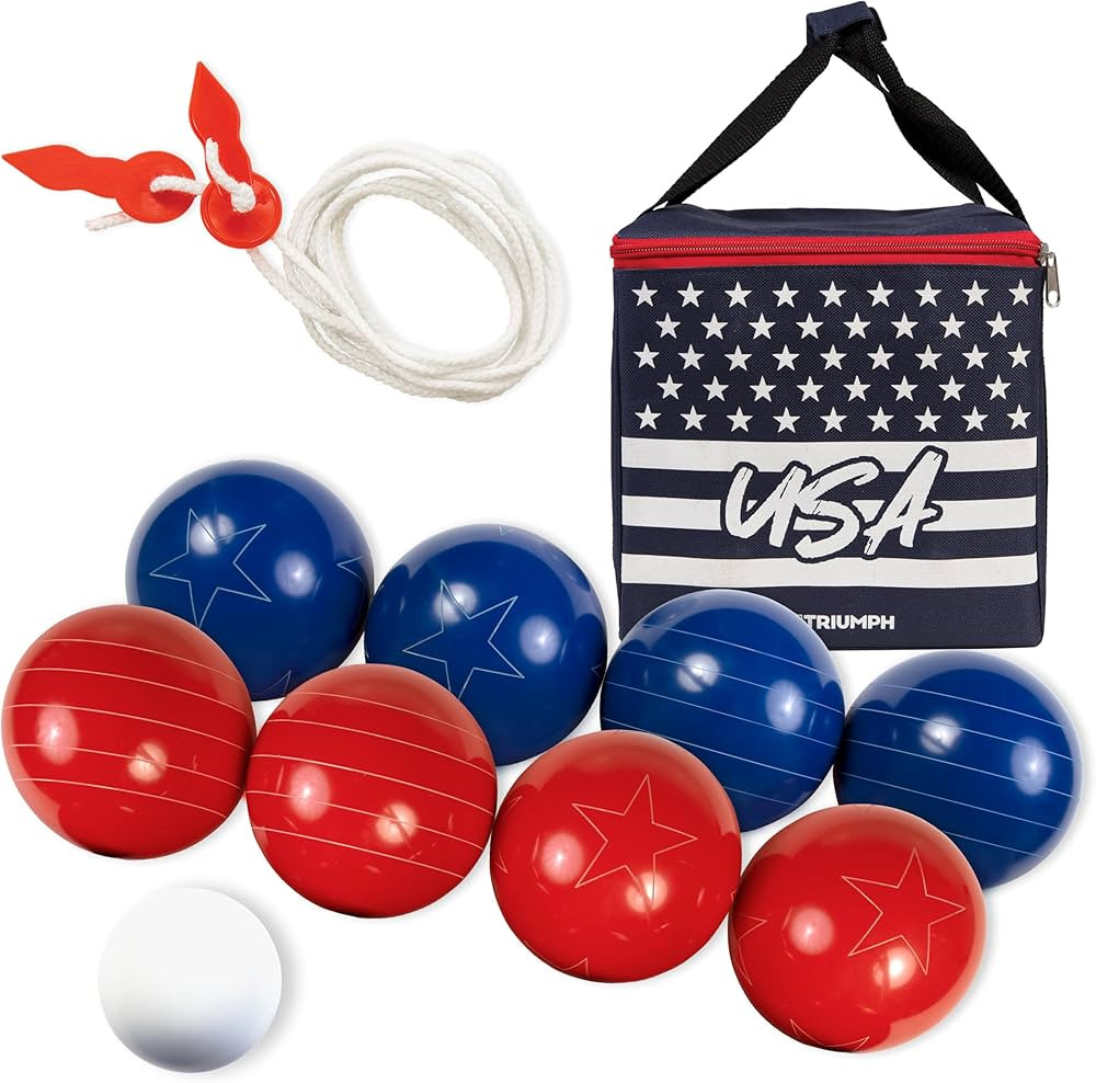 Triumph Sports Patriotic Bocce Ball Set Lightweight, Portable and Compact with 8 Bocce Balls, Jac... | Amazon (US)