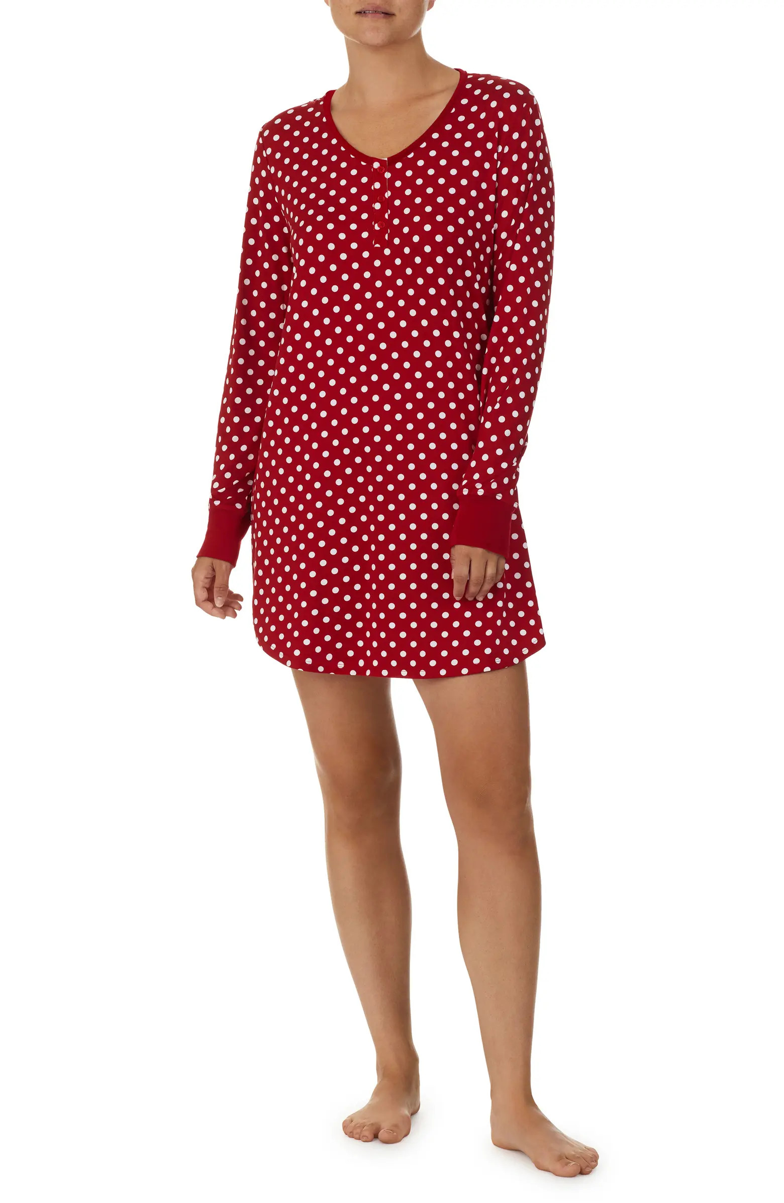 kate spade new york print henley long sleeve nightgown | Nordstrom | Nordstrom