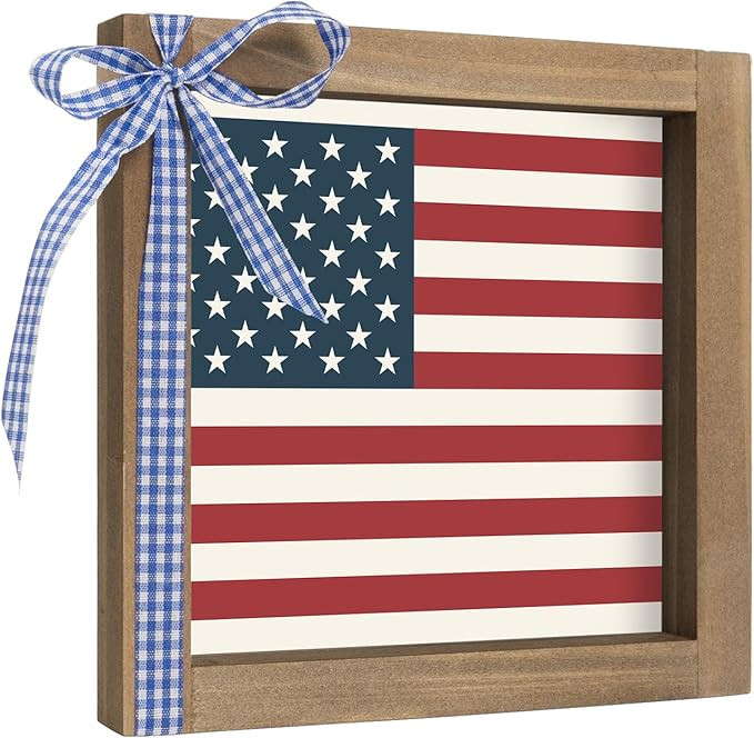 America Flag Sign Wooden Patriotic Decor, 6" Memorial Day 4th of July Decorations, Americana Inde... | Amazon (US)
