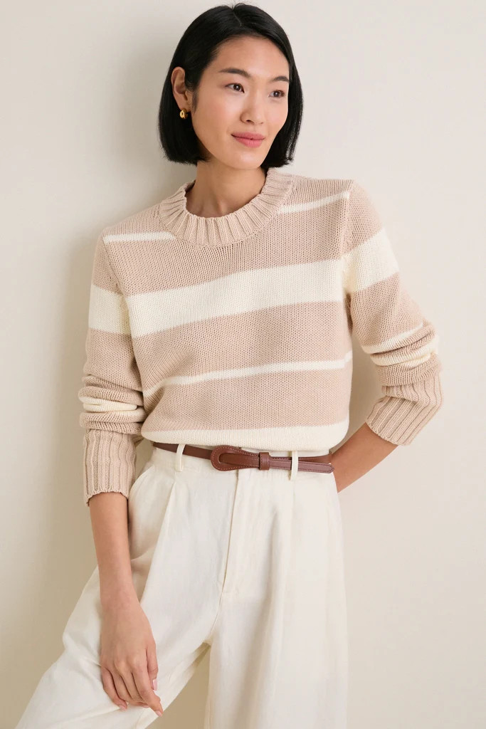 Sandstone and Ivory Stripe Cotton William Crewneck | Tuckernuck (US)