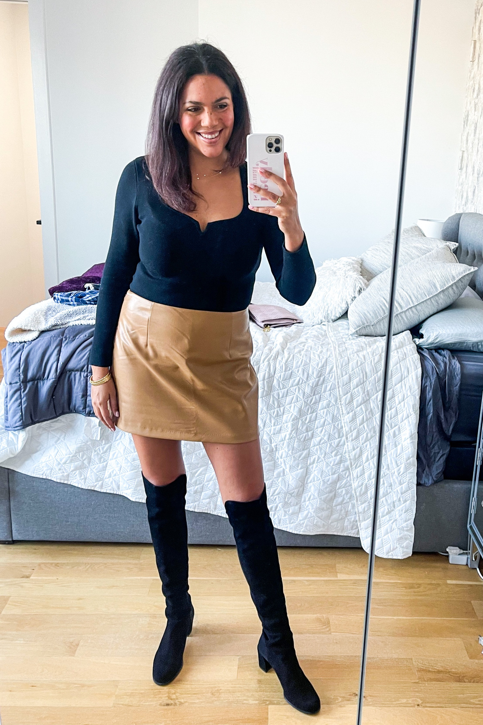 Early springtime with Stuart weitzman knee high boots and a full Abercrombie look - bodysuit and vegan leather skort. Wore it with an oversized trench coat!

Wearing size large bodysuit and skort, size 10.5 boots

#LTKSeasonal #LTKunder100 #LTKstyletip