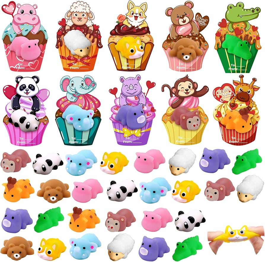 DIYDEC 30 Pack Valentines Mochi Squishies Toys with Valentines Cards for Kids Mini Animal Squishy... | Amazon (US)