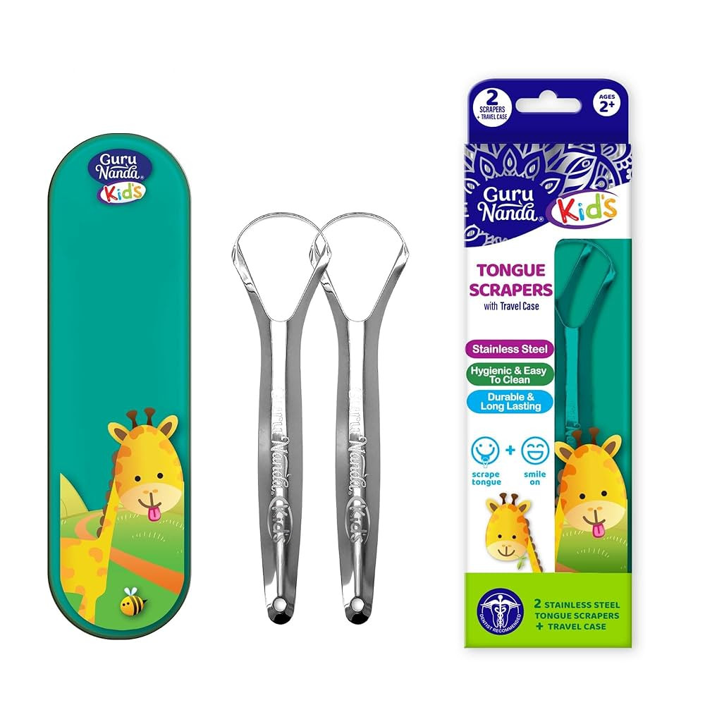 GuruNanda Kids Tongue Scraper (2-Pack) with Travel Case, Stainless Steel, Aids in Fresh Breath - ... | Amazon (US)
