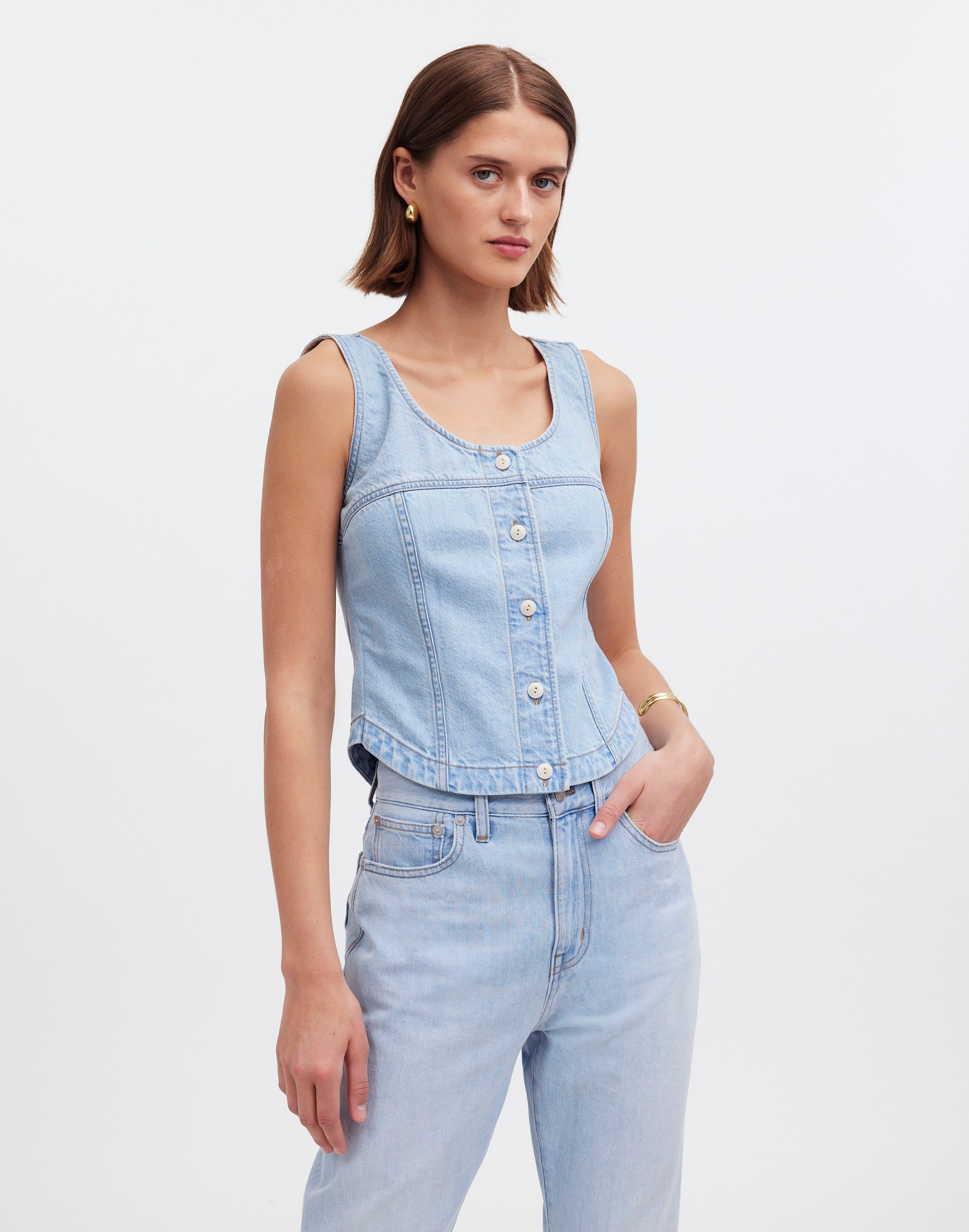 Denim Button-Front Top in Fitzgerald Wash | Madewell
