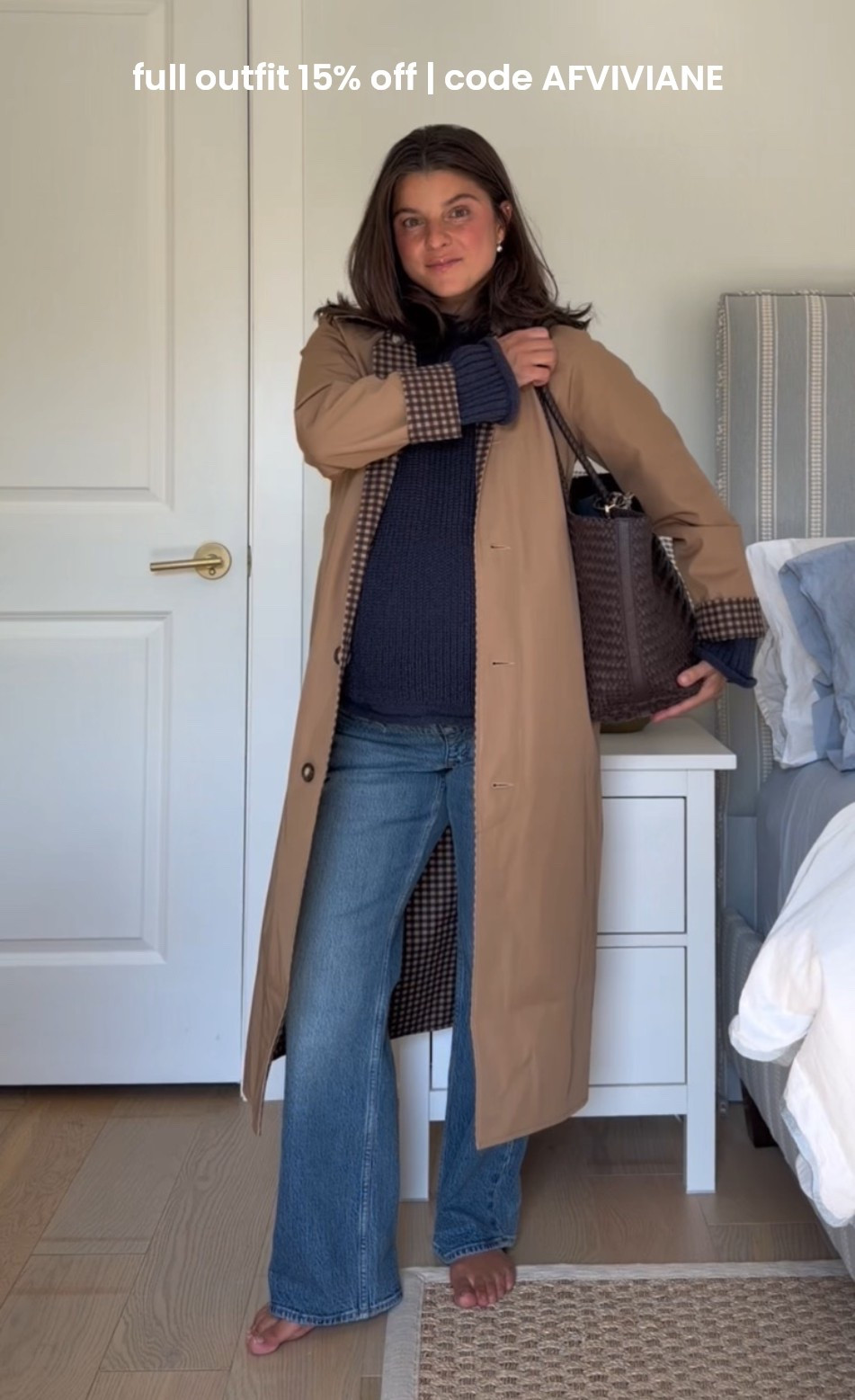 [9/10/26] my code AFVIVIANE is live! Full outfit is on sale @abercrombie 

Sizing:
• 100% Cotton 2-in-1 Reversible Long Mac Coat - carmel, xs 
• 100% Cotton Roll Neck Crew Sweater - medium 
• 90s Relaxed Maternity Jean - 26, short 

Use code AFVIVIANE to get an additional 15% off almost everything in stores and online at checkout from September 10, 2026 to September 14, 2026 in US/CA. Exclusions apply. See details online.

#LTKBump