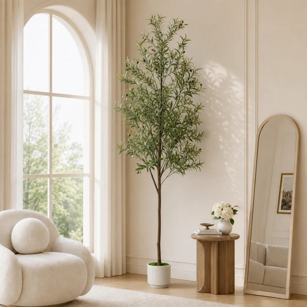 82" 7FT Tall Faux Olive Tree, Realistic Artificial Olive Plant with Full Dense Leaves and Natural... | Wayfair North America