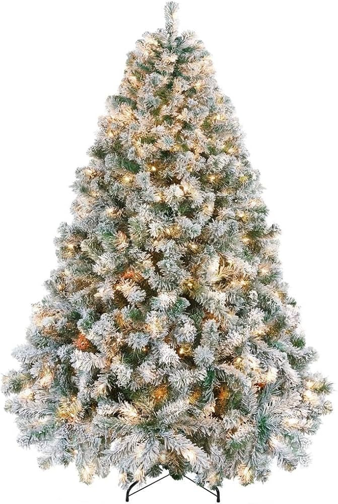Yaheetech 6ft Snow Flocked Pre-lit Christmas Tree with 250 Warm White Lights, 820 Lush Branch Tip... | Amazon (US)