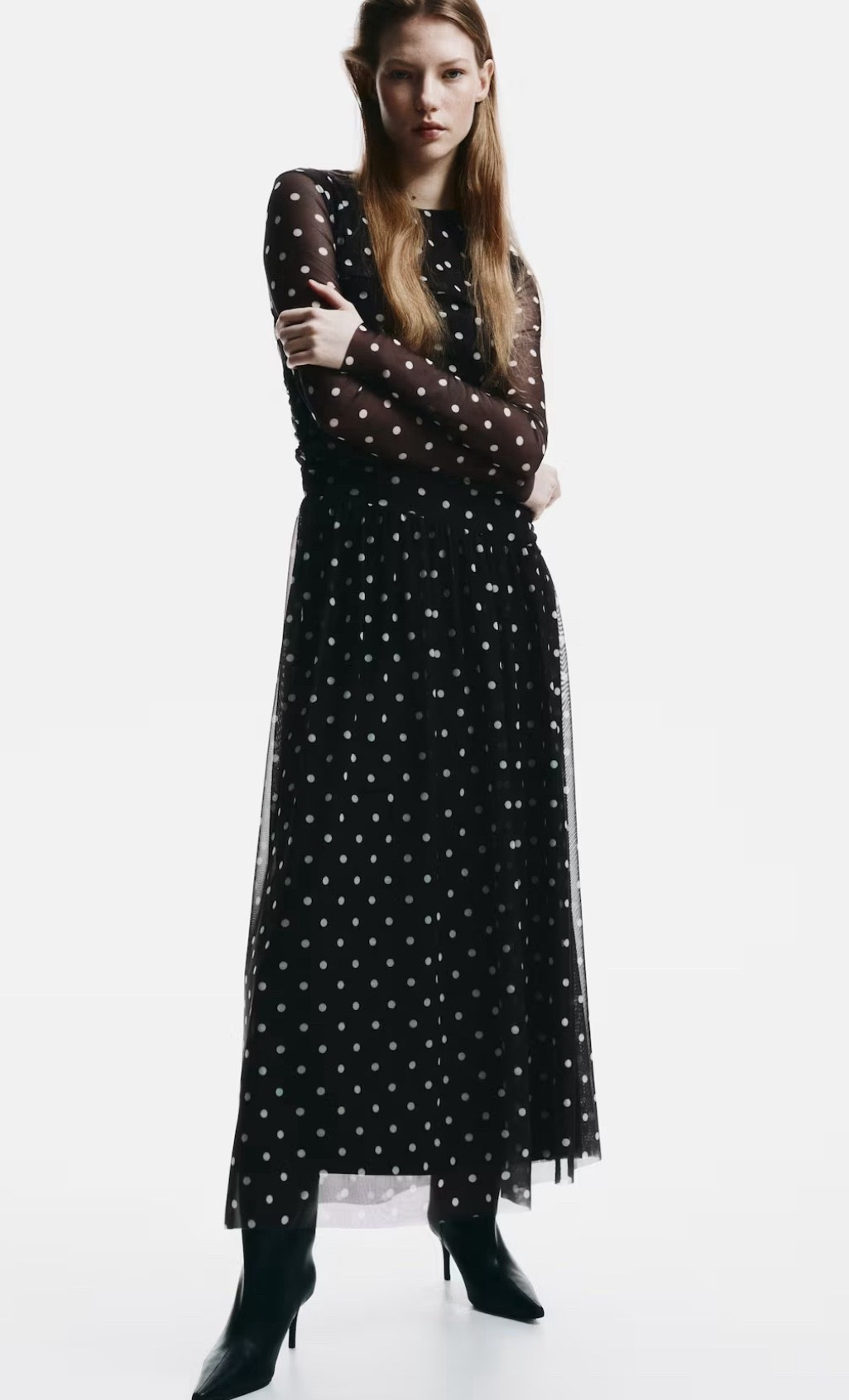 DRAPED MESH POLKA DOT MAXI DRESS

#LTKFindsUnder50