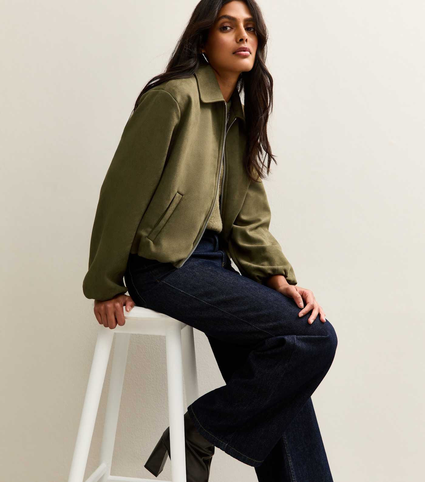 Light Khaki Faux Suede Bubblehem Bomber Jacket | New Look | New Look (UK)