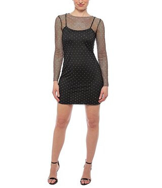 Jump Boat Neck Short Slim Sheer Sleeve Dress | Dillard's | Dillard's