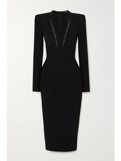 Lace-up ribbed-knit midi dress | NET-A-PORTER (UK & EU)