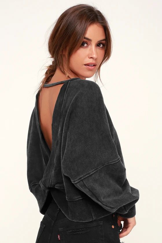 Twist Connection Washed Black Backless Cropped Sweater Top | Lulus (US)