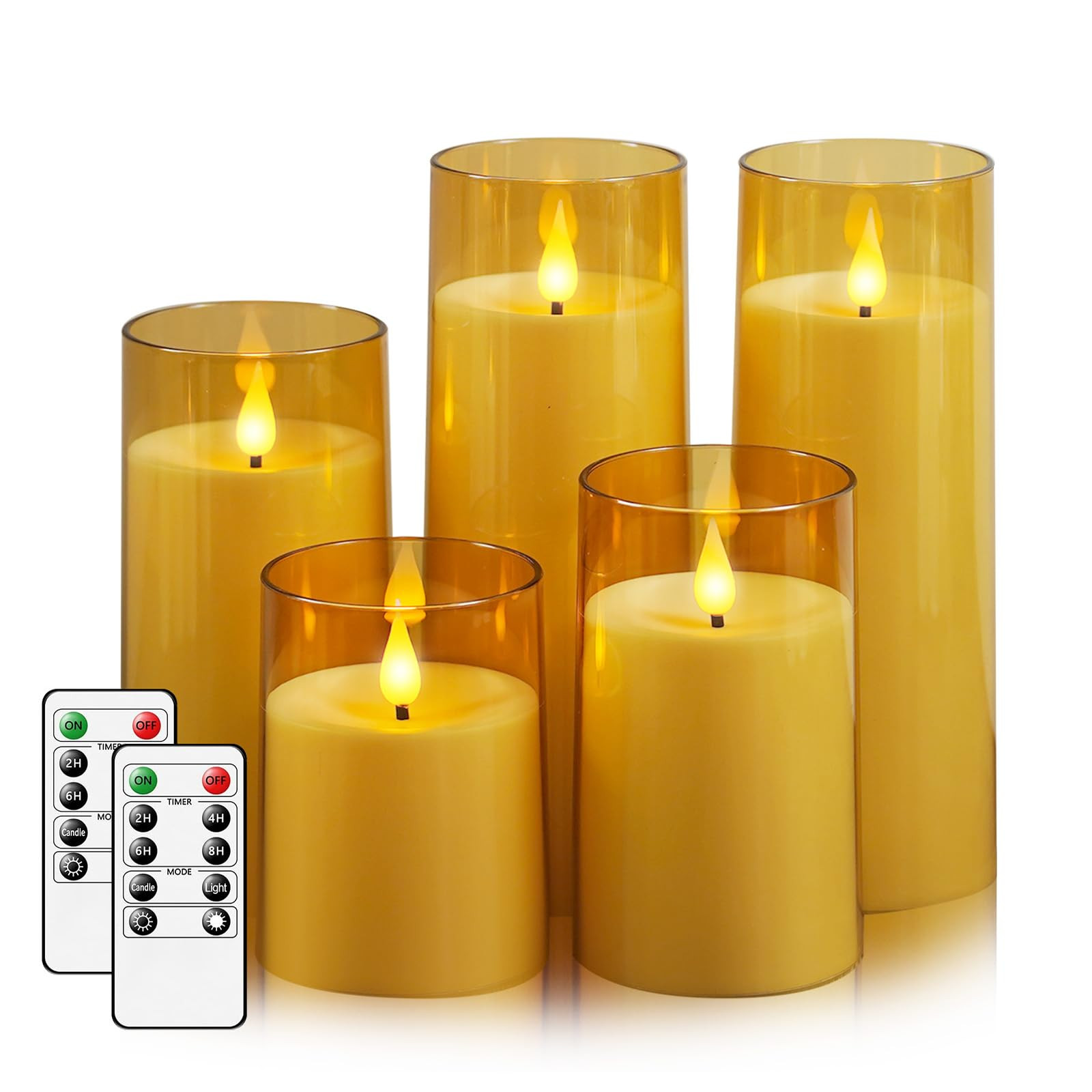 Fo32won Amber LED Flameless Pillar Candles Battery Operated with Remote and Timer, Set of 5 (D 3"... | Amazon (US)