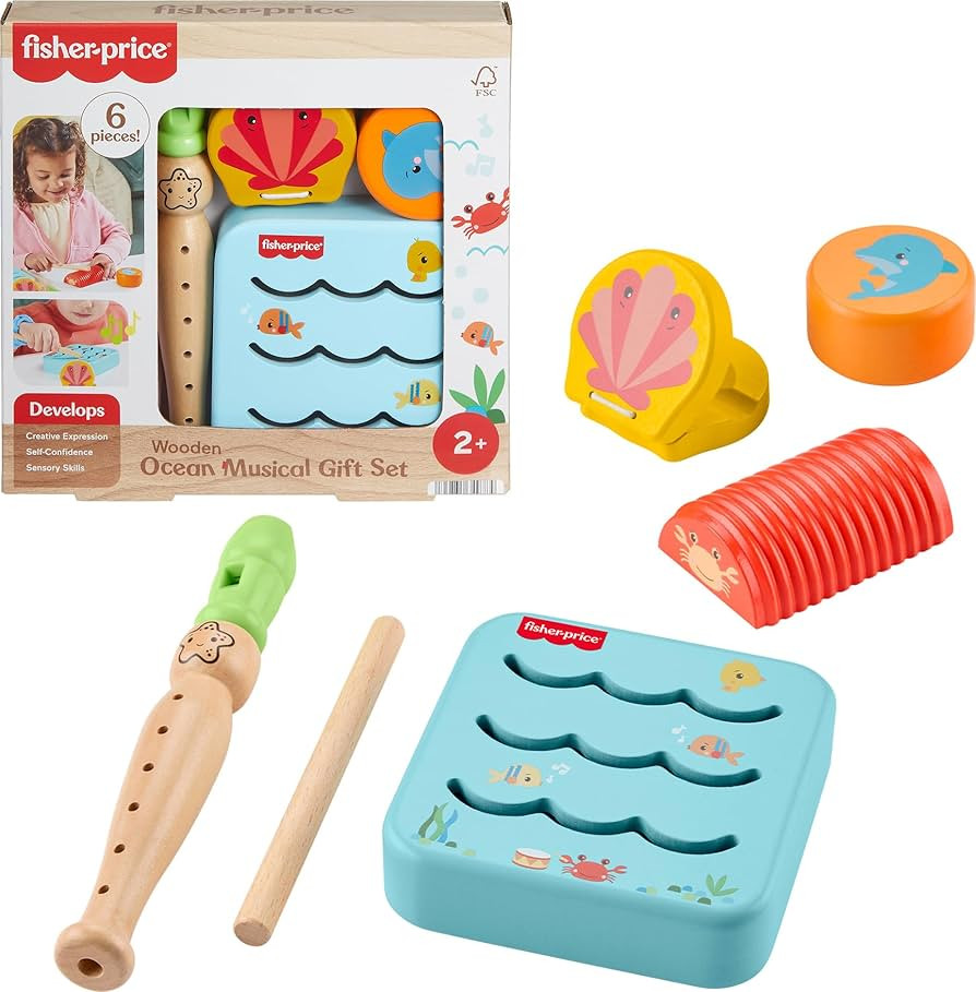 Fisher-Price Wood Toddler Toys Ocean Musical Instruments Set, 6 Wooden Pieces for Creative Play P... | Amazon (US)