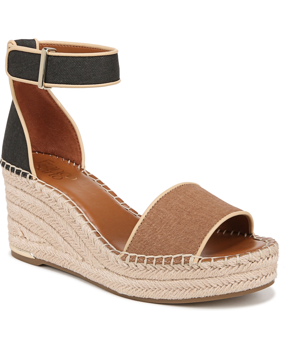 Franco Sarto Women's Clemens Espadrille Wedge Sandals - Tan/Black Fabric | Macy's