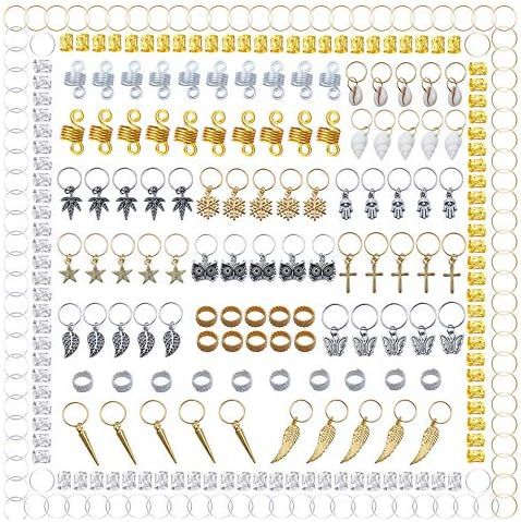 300 Pieces Hair Cuffs 20 Styles Aluminum Dreadlocks Beads Metal Hair Braid Rings Pendant Charms H... | Amazon (US)