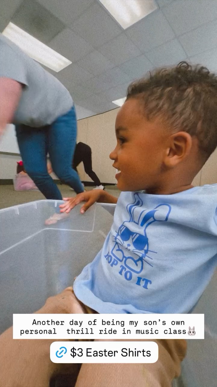 Another day of being my son’s own personal  thrill ride in music class🐰