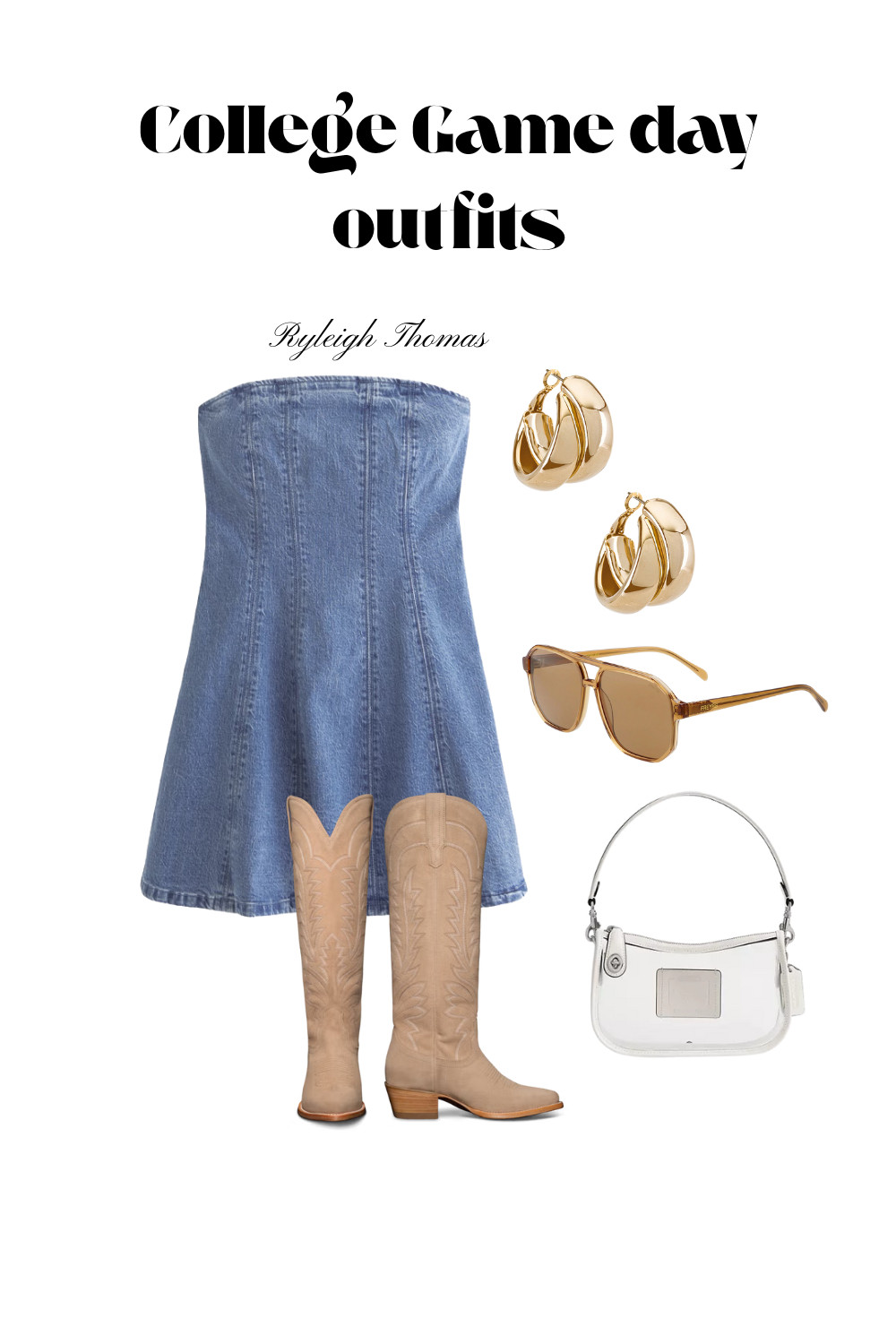 Denim dress + game day look 🖤 This blue jean dress is an easy casual gameday look—just need to add my school buttons to complete the look!Linked similar styles and accessories in my LTK for your perfect tailgate fit. 

 #LTKSeasonal #LTKShoeCrush #LTKItBag
