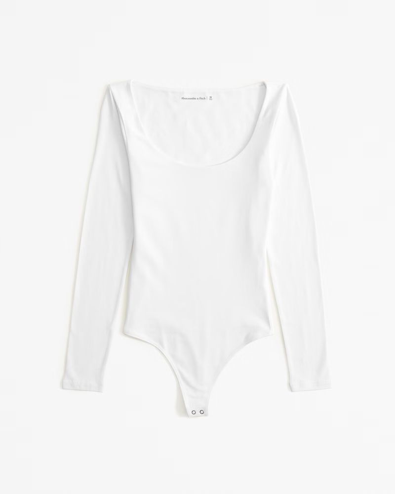 Women's Long-Sleeve Cotton-Blend Seamless Fabric Scoopneck Bodysuit | Women's Tops | Abercrombie.... | Abercrombie & Fitch (US)