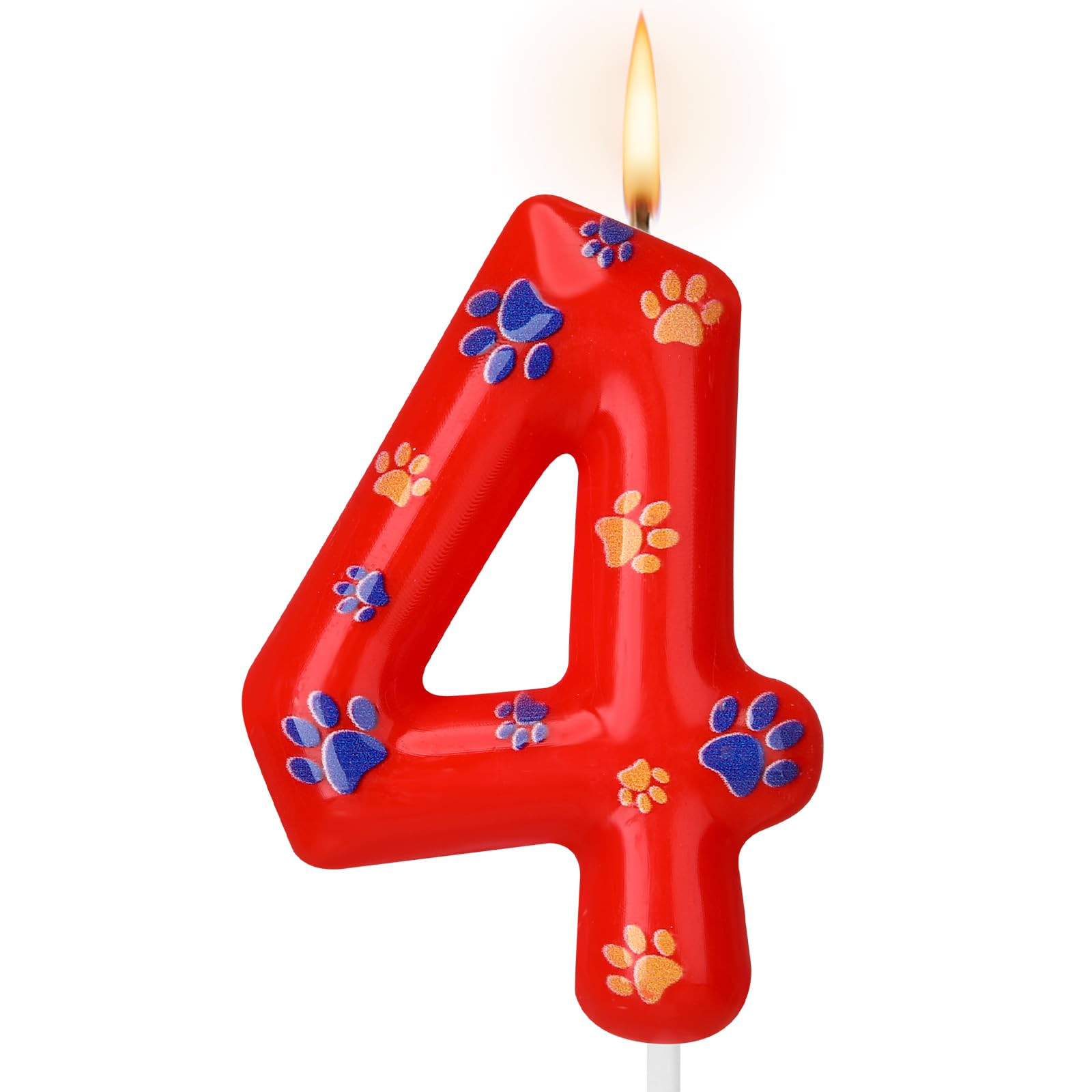 Number 4 Dog Paw Birthday Candles Dog Patrol Toppers Candles Blue Yellow and Red Numeral Birthday... | Amazon (US)