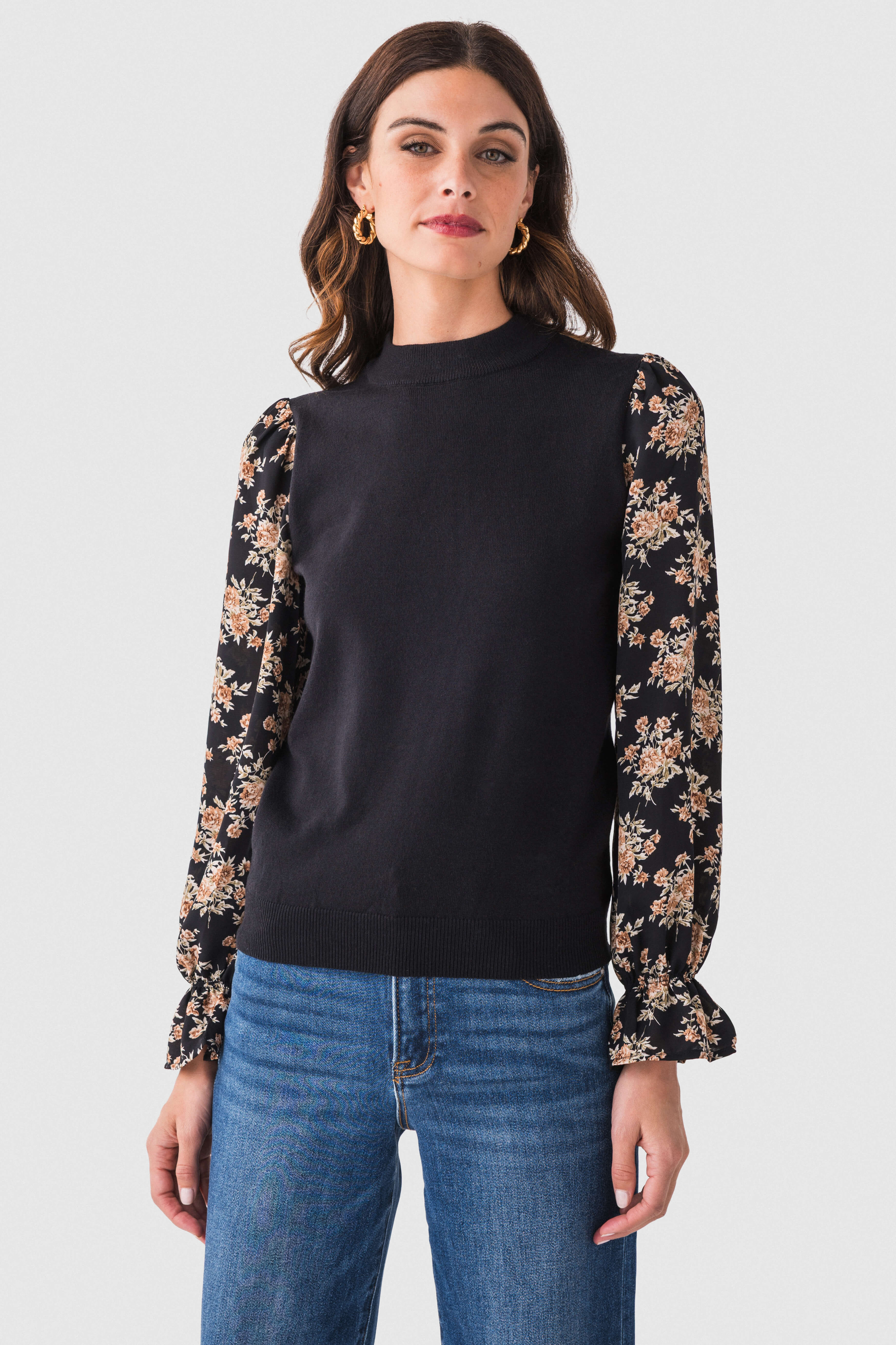 THML Contrast Sleeve Sweater Top | Social Threads