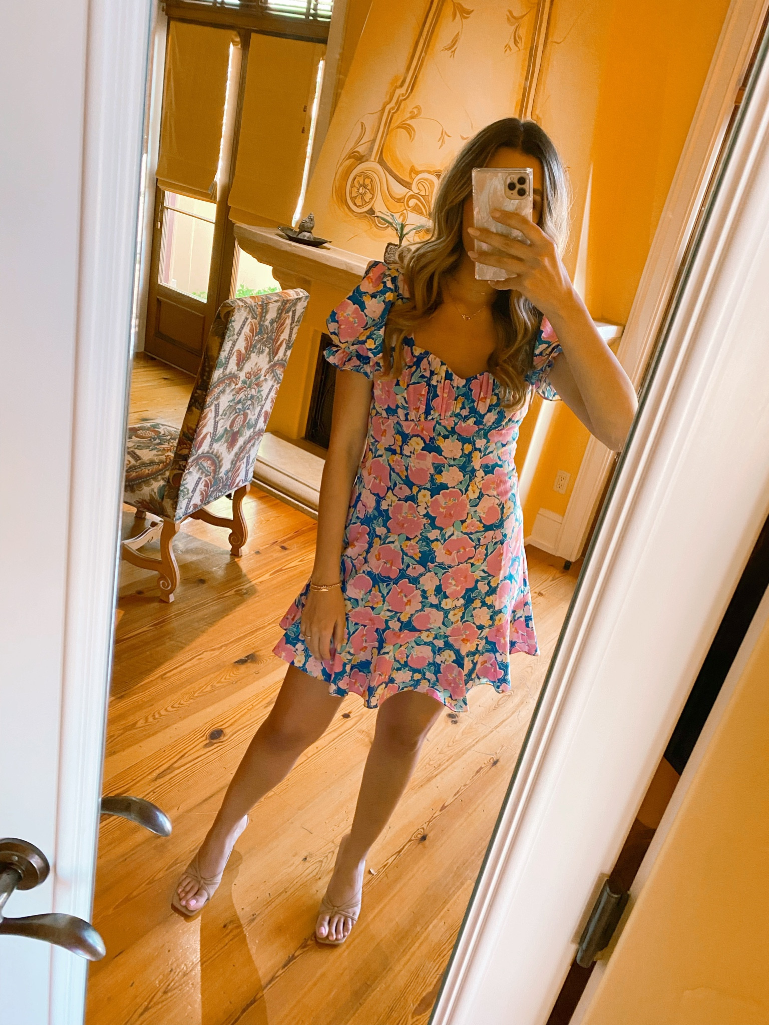 last nights rehearsal dinner look | wearing size small 

puff sleeve floral dress, heeled sandals

#LTKunder100 #LTKwedding