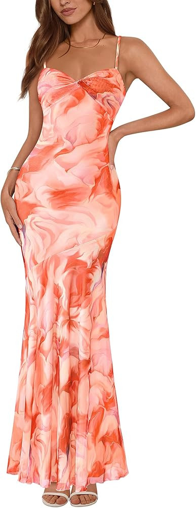 BTFBM Summer Dresses for Women 2026 Spaghetti Straps Sundress Twist Knot Mesh Mermaid Wedding Gue... | Amazon (US)