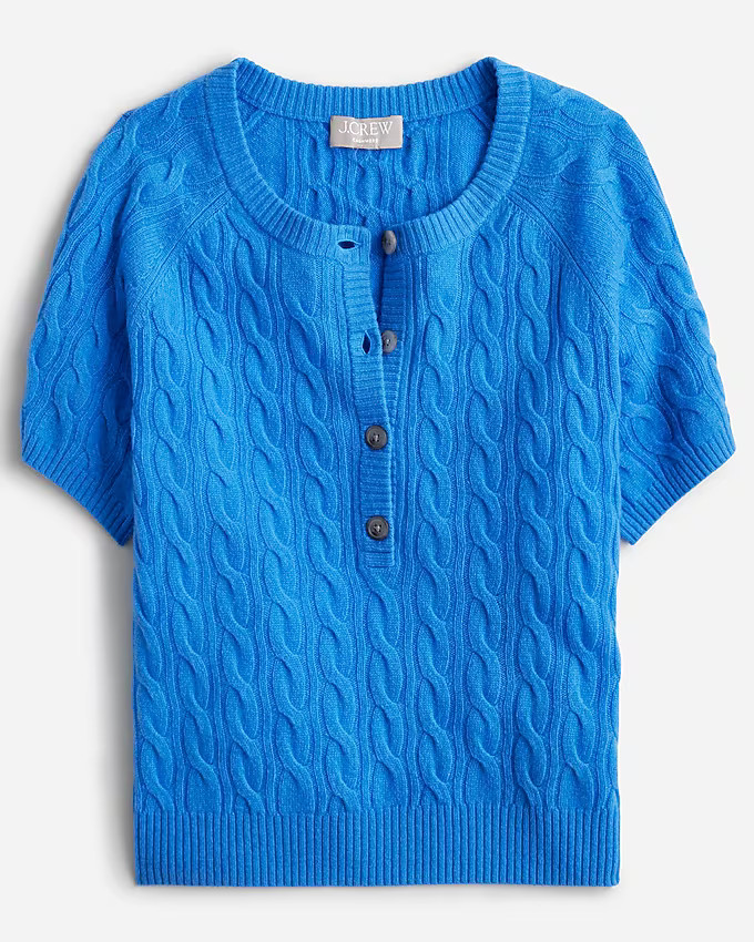 Cashmere cable-knit henley T-shirt | J. Crew US